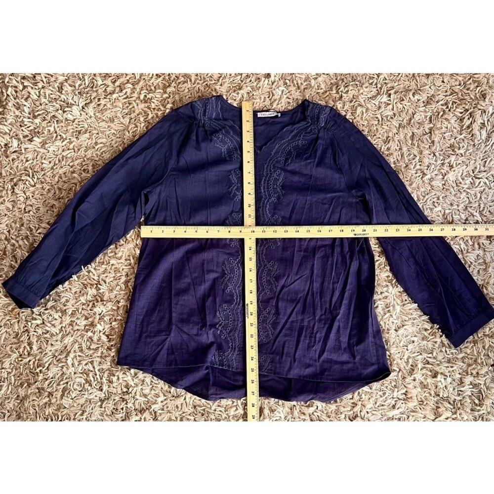 NWT Cellabie Large Navy Blue‎ Emboridered Long Sleeve Peasant Top Shirt Boho New - Picture 4 of 5